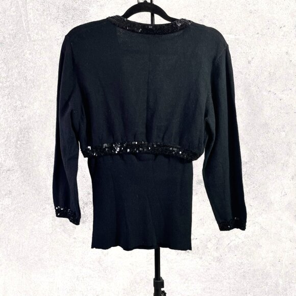Bisou‎ Bisou Womens Black Sequined V-neck Halter Top Cropped Sweater Set Size XL - Picture 2 of 12